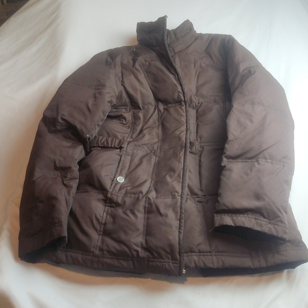 Faded Glory Puffer Jacket Brown Quilted Full Zip Girls Size Large (12/14)